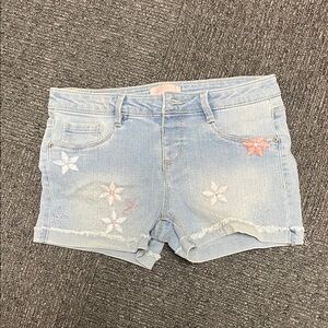 Light Blue Embroidered Denim Shorts - Women's